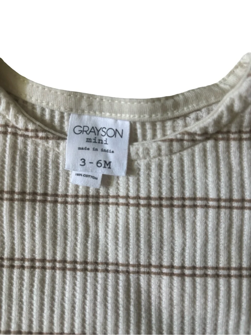 Grayson Mini Ribbed romper in Cream with Brown Stripes neutral baby one piece